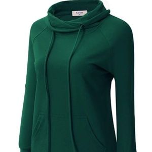 Women's Long Sleeve Cowl Neck Drawstring Pullover
